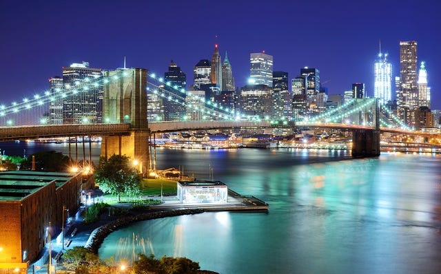 View of Downtown New York City and Brooklyn Bridge