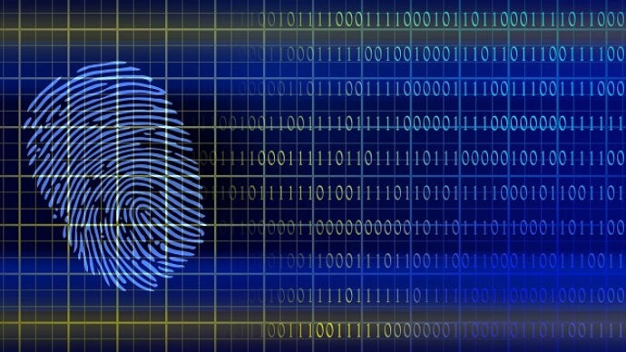 fingerprint against a blue and yellow digital background