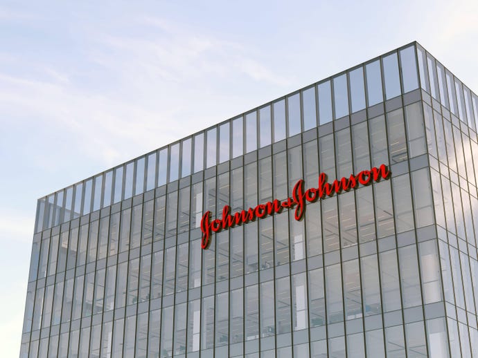 Johnson & Johnson Signage Logo on Top of Glass Building.