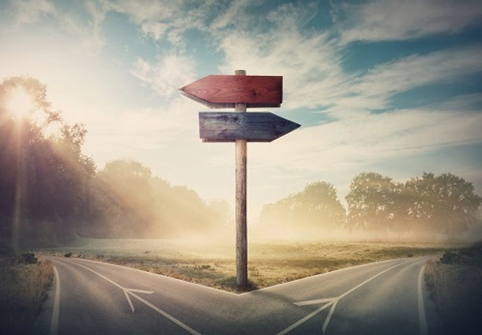 a sign post offering two directions